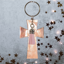 Load image into Gallery viewer, FL Rose Gold Cross with Tassel Keychain
